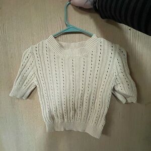 Cream Short Sleeve Knit Sweater
